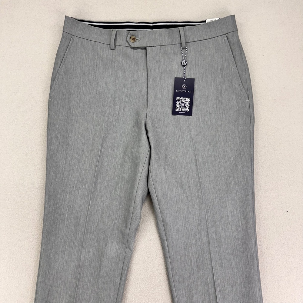 Construct Bistretch Dress Pants Mens 34x34 Gray NWT Flat‎ Front